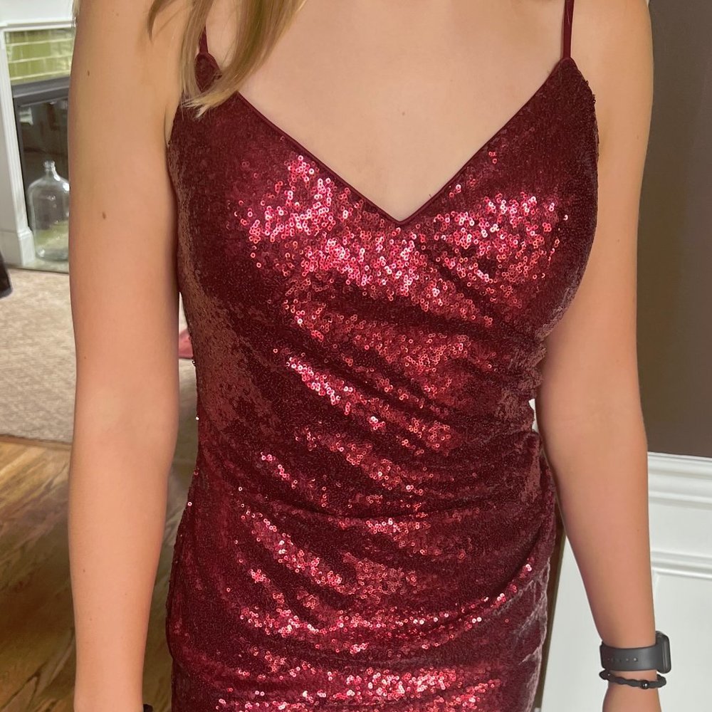 Deep red sequin formal gown